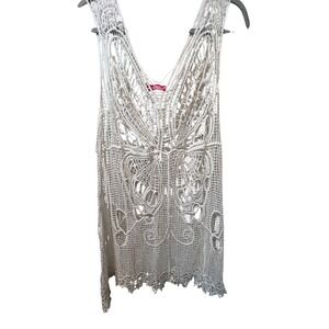 Crochet‎ Dress Boho Sleeveless Butterfly Pattern Cream Festival Beach Cover Up
